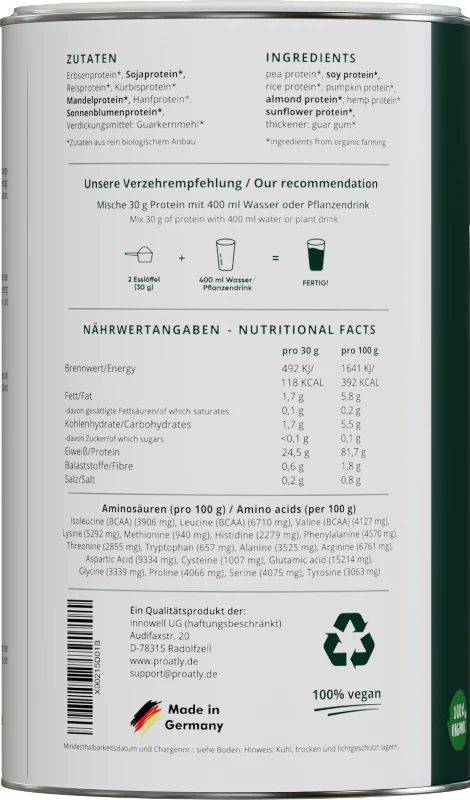 Proatly Veganes Protein Bio Natural - 750g – Bild 2